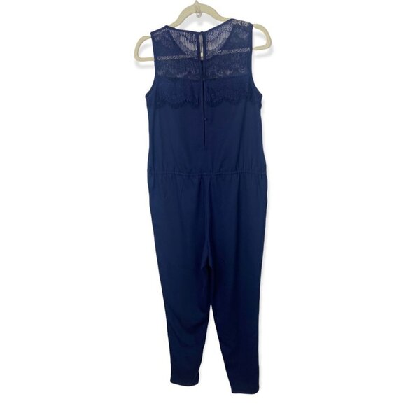 Charming Charlie Navy Blue Jumpsuit Lace Fringe Tie Waist Boho‎ Size S Bohemian - Picture 13 of 13